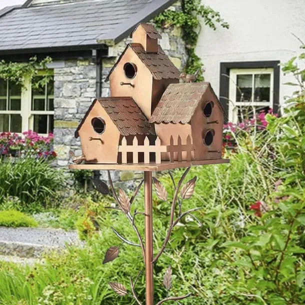 Garden Stakes Metal Decor with Pole Outdoor Stake for Patio Backyard Patio Outdoor Garden Decoration and Birdhouse Lovers Courtyard Backyard (2CM Hole)