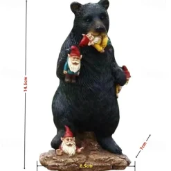 Garden Statue Naughty Black Bear Eating Dwarfs Resin Miniature Sculpture for Fairy Garden Decoration