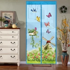 Garden Windmill Magnetic Screen Door Mesh Screen Door Fly Insect Door Screen Curtain Mosquito for Balcony Sliding Doors Living Room Children's Room