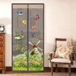 Garden Windmill Magnetic Screen Door Mesh Screen Door Fly Insect Door Screen Curtain Mosquito for Balcony Sliding Doors Living Room Children's Room