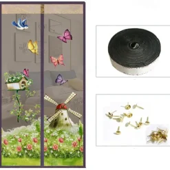 Garden Windmill Magnetic Screen Door Mesh Screen Door Fly Insect Door Screen Curtain Mosquito for Balcony Sliding Doors Living Room Children's Room