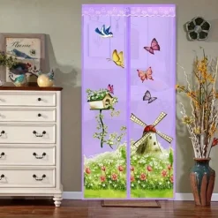 Garden Windmill Magnetic Screen Door Mesh Screen Door Fly Insect Door Screen Curtain Mosquito for Balcony Sliding Doors Living Room Children's Room