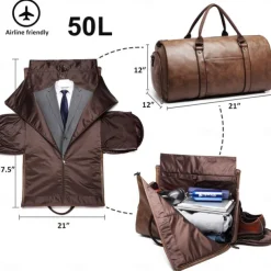 Garment Bag for Travel, Convertible Leather Suit Travel Duffel, Carry-On Luggage Bag for Men, Suit Carrier with Shoe Compartment