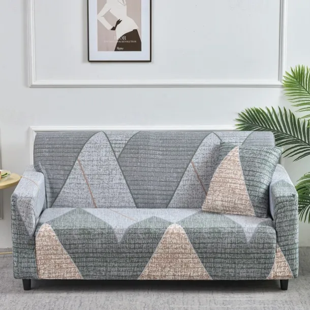 Geometric Color Blocks Sofa Cover Elastic Sofa Slipcover L Shaped Couch Cover Furniture Protector for Bedroom Office Living Room Home Decor