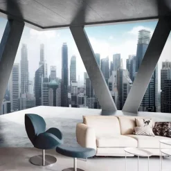 Geometric 3D Urban style Home Decoration Comtemporary Cartoon Wall Covering, Canvas PVC / Vinyl Material Adhesive required Mural, Room Wallcovering