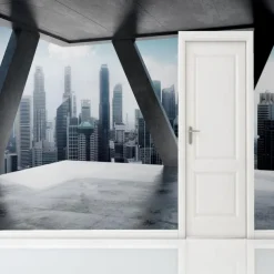 Geometric 3D Urban style Home Decoration Comtemporary Cartoon Wall Covering, Canvas PVC / Vinyl Material Adhesive required Mural, Room Wallcovering