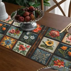 Geometric Print Table Runner, Kitchen Dining Table Decor, Print Decor Table Runners for Indoor Outdoor Home Farmhouse Holiday Wedding Birthday Party Decoration