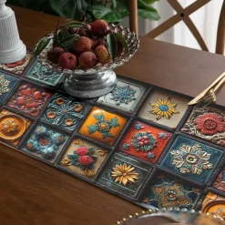 Geometric Print Table Runner, Kitchen Dining Table Decor, Print Decor Table Runners for Indoor Outdoor Home Farmhouse Holiday Wedding Birthday Party Decoration