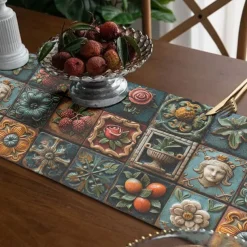 Geometric Print Table Runner, Kitchen Dining Table Decor, Print Decor Table Runners for Indoor Outdoor Home Farmhouse Holiday Wedding Birthday Party Decoration