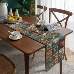 Geometric Print Table Runner, Kitchen Dining Table Decor, Print Decor Table Runners for Indoor Outdoor Home Farmhouse Holiday Wedding Birthday Party Decoration