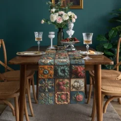 Geometric Print Table Runner, Kitchen Dining Table Decor, Print Decor Table Runners for Indoor Outdoor Home Farmhouse Holiday Wedding Birthday Party Decoration