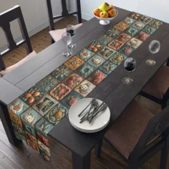 Geometric Print Table Runner, Kitchen Dining Table Decor, Print Decor Table Runners for Indoor Outdoor Home Farmhouse Holiday Wedding Birthday Party Decoration