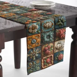 Geometric Print Table Runner, Kitchen Dining Table Decor, Print Decor Table Runners for Indoor Outdoor Home Farmhouse Holiday Wedding Birthday Party Decoration