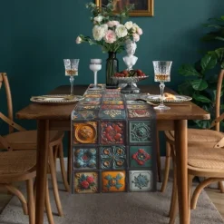 Geometric Print Table Runner, Kitchen Dining Table Decor, Print Decor Table Runners for Indoor Outdoor Home Farmhouse Holiday Wedding Birthday Party Decoration