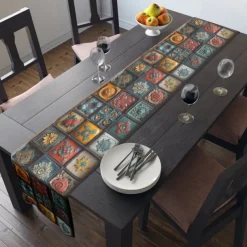 Geometric Print Table Runner, Kitchen Dining Table Decor, Print Decor Table Runners for Indoor Outdoor Home Farmhouse Holiday Wedding Birthday Party Decoration