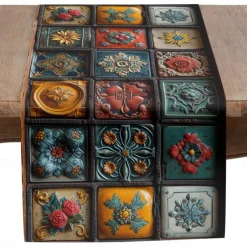 Geometric Print Table Runner, Kitchen Dining Table Decor, Print Decor Table Runners for Indoor Outdoor Home Farmhouse Holiday Wedding Birthday Party Decoration