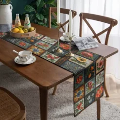 Geometric Print Table Runner, Kitchen Dining Table Decor, Print Decor Table Runners for Indoor Outdoor Home Farmhouse Holiday Wedding Birthday Party Decoration