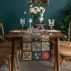 Geometric Print Table Runner, Kitchen Dining Table Decor, Print Decor Table Runners for Indoor Outdoor Home Farmhouse Holiday Wedding Birthday Party Decoration