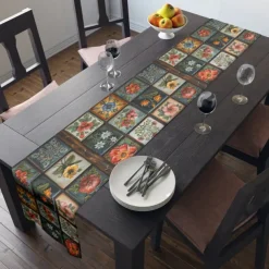 Geometric Print Table Runner, Kitchen Dining Table Decor, Print Decor Table Runners for Indoor Outdoor Home Farmhouse Holiday Wedding Birthday Party Decoration