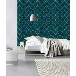 Geometric Wallpaper Emerald/Sapphire Blue/Gold Peel and Stick Wallpaper Removable Pvc/Vinyl Self Adhesive 17.7''x118'' / 45x300cm for Home Bathroom Decorations