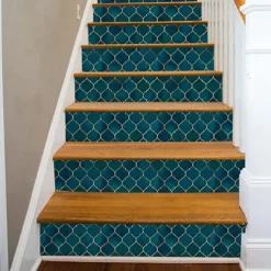 Geometric Wallpaper Emerald/Sapphire Blue/Gold Peel and Stick Wallpaper Removable Pvc/Vinyl Self Adhesive 17.7''x118'' / 45x300cm for Home Bathroom Decorations