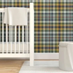 Geometric Wallpaper Peel and Stick Green Plaid Wallpaper Removable Pvc/Vinyl Self Adhesive 17.7''x118''in(45cmx300cm) / 45x300cm