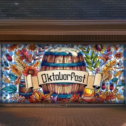German Oktoberfest 2025 Outdoor Garage Door Cover Banner Pretzel Beer Vintage Farmhouse Large Backdrop Decoration for Holiday Outdoor Garage Door Home Wall Decorations