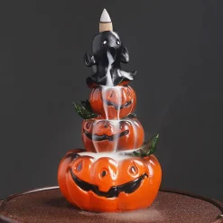 Ghost Pumpkin Incense Burner Holder, Halloween Reflux Waterfall Cone Incense Holder, Resin Incense Burner for Halloween