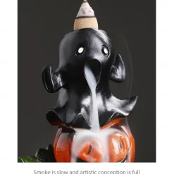 Ghost Pumpkin Incense Burner Holder, Halloween Reflux Waterfall Cone Incense Holder, Resin Incense Burner for Halloween