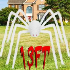 Giant Halloween Hairy Spider Realistic Scary White Spider Props Decoration for Indoor and Outdoor Decoration
