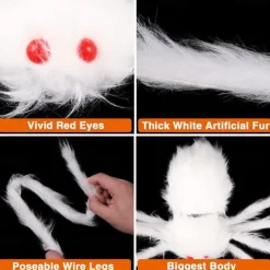Giant Halloween Hairy Spider Realistic Scary White Spider Props Decoration for Indoor and Outdoor Decoration
