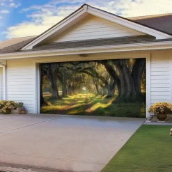Giant Trees Forest Outdoor Garage Door Cover Banner Beautiful Large Backdrop Decoration for Outdoor Garage Door Home Wall Decorations Event Party Parade