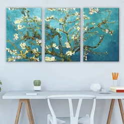 Giclee Canvas Prints Wall Art for Wall Decor by Van Gogh Paintings Almond Blossom Modern 3 Piece Stretched and Framed Abstract Flowers Artwork Home Office Decorations