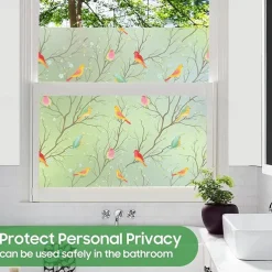Glass Window Film Cartoon Twig Bird Frosted Static Privacy Decoration Self Adhesive for UV Blocking Heat Control Glass Window Stickers 100X45CM