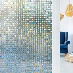 Glass Window Film 3D Adhesive Free Static Privacy Window Film Decorative Glass Mosaic Film Grid Privacy Glass Film 45*100CM