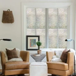 Glass Window Film 3D Adhesive Free Static Privacy Window Film Decorative Glass Mosaic Film Grid Privacy Glass Film 45*100CM