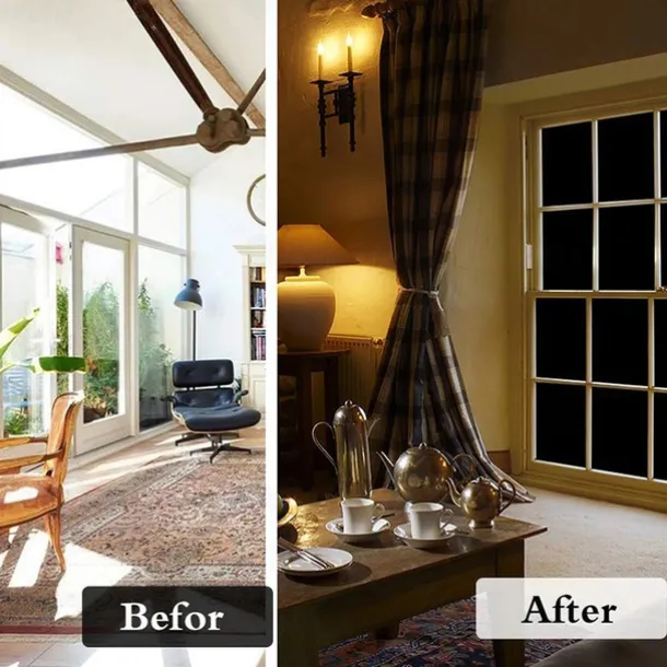 Glass Window Film Window Covering Black Film Static Privacy Decoration Self Adhesive for UV Blocking Heat Control Glass Window Stickers 100X45cm/39X18inches