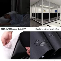 Glass Window Film Window Covering Black Film Static Privacy Decoration Self Adhesive for UV Blocking Heat Control Glass Window Stickers 100X45cm/39X18inches