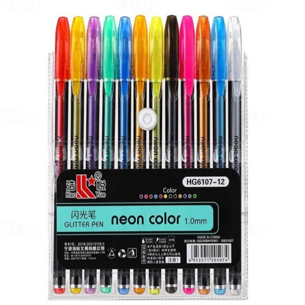 Glitter Gel Pen Color Neutral Pen Ballpoint Pen Hand Account Pen Children's Luminous Flashing Stars Special Color for Note-taking