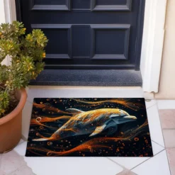 Gold Dolphin Doormat Non-Slip Oil Proof Rug Indoor Outdoor Mat Bedroom Decor Bathroom Mat Entrance Rug Door Mat