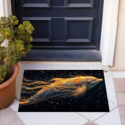 Gold Dolphin Doormat Non-Slip Oil Proof Rug Indoor Outdoor Mat Bedroom Decor Bathroom Mat Entrance Rug Door Mat
