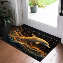 Gold Dolphin Doormat Non-Slip Oil Proof Rug Indoor Outdoor Mat Bedroom Decor Bathroom Mat Entrance Rug Door Mat