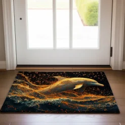 Gold Dolphin Doormat Non-Slip Oil Proof Rug Indoor Outdoor Mat Bedroom Decor Bathroom Mat Entrance Rug Door Mat