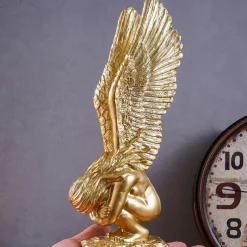 Gold Kneeling Angel Desktop Decoration, Resin Material Salvation Angel Sculpture, Handmade Craft for TV Background Wall, Entryway, Study, and Office Desk Decor