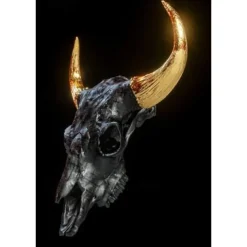 Gold Metal Horns Bull Skull Statue Art Canvas Painting Posters and Prints Wall Art Pictures for Living Room Wall Decor