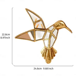 Gold Resin Sparrow and Grasshopper Wall Decor, Mirrored Inlay Design, Unique Hanging Ornament for Bird Lovers, Home, Party, and Zoo Decoration