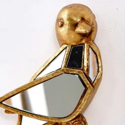 Gold Resin Sparrow and Grasshopper Wall Decor, Mirrored Inlay Design, Unique Hanging Ornament for Bird Lovers, Home, Party, and Zoo Decoration