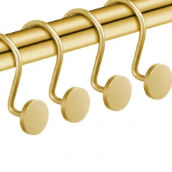 Gold Shower Curtain Hooks, Rustproof Shower Curtain Rings for Bathroom, Metal Shower Hooks for Shower Curtain Rod, Modern Decorative Shower Curtain Hangers Set of 12, Round Heavy Duty Design