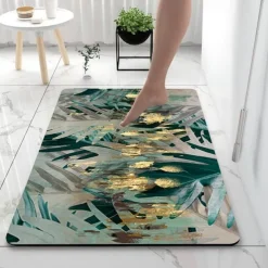Golden Bath Mat Non-slip Diatomaceous Earth Bath Rug Soft Mat Rubber Anti-Slip Fast Dry Super Absorbent Thin Bathroom Mat for Under Door - Bathroom Floor Mat Rug Bathtub Front Shower Mat Sink