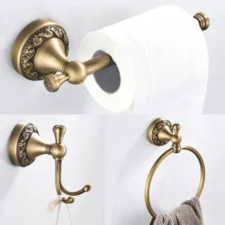 Golden Brushed Brass Towel Holder Bathroom Accessory Towel Ring/Toilet Paper Holder/Robe Hook Antique Brass Bathroom Single Rod Wall Mounted Carved Design
